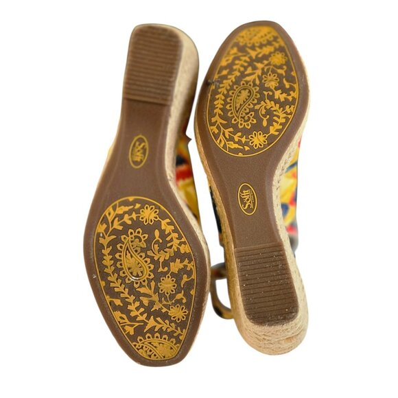 Sofft 9.5 Women's Marcela Floral Peep Toe Wedge Slingback Orange Mustard Bow - Picture 4 of 7